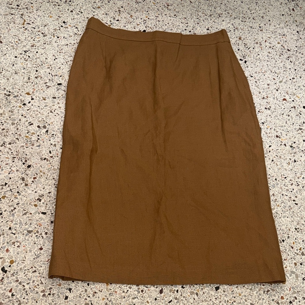Vintage MaxMara brown linen midi skirt 6 lined back zip Italy